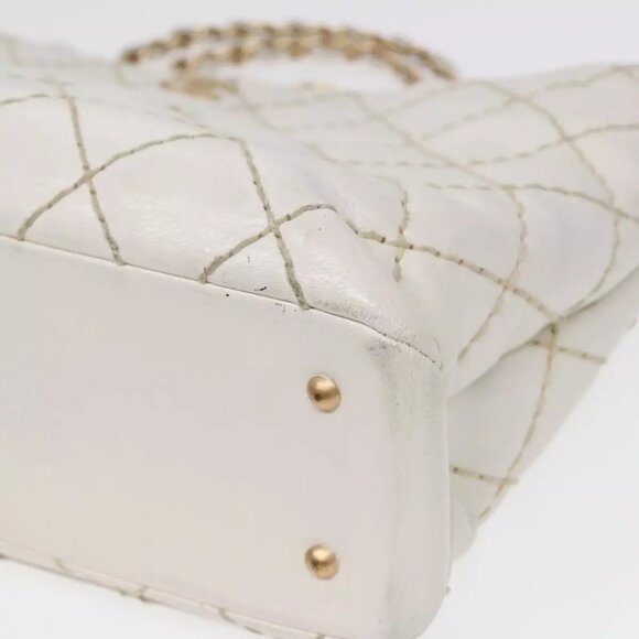 CHANEL Wild Stitch Chain Tote Bag Leather White Gold CC Auth bs17226 - Picture 4 of 16